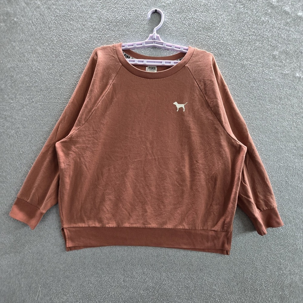 PINK Victoria's Secret Women Sweatshirt L/G Rust Fleece Dog Logo Campus Varsity